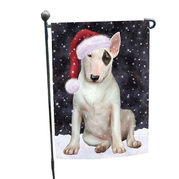 Let it Snow Christmas Holiday Bull Terrier Dog Wearing Santa Hat Garden Flag