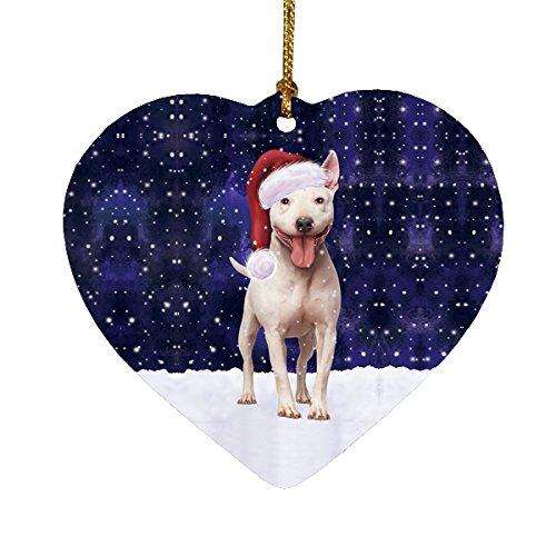 Let it Snow Christmas Holiday Bull Terrier Dog Wearing Santa Hat Heart Ornament D269