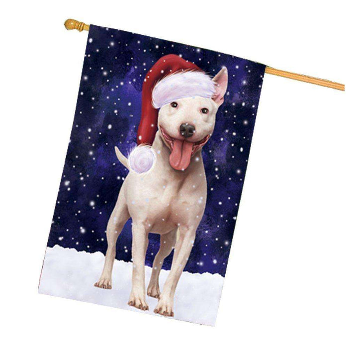 Let it Snow Christmas Holiday Bull Terrier Dog Wearing Santa Hat House Flag HF263