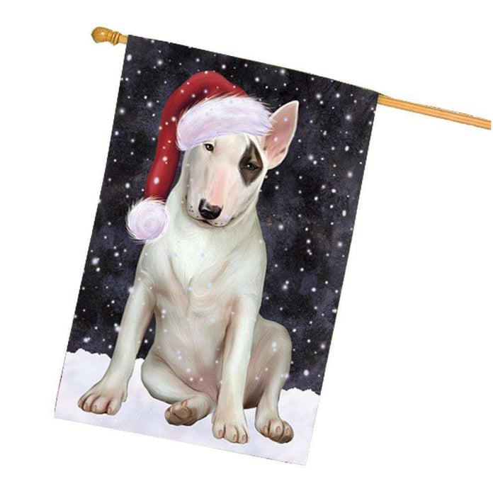 Let it Snow Christmas Holiday Bull Terrier Dog Wearing Santa Hat House Flag