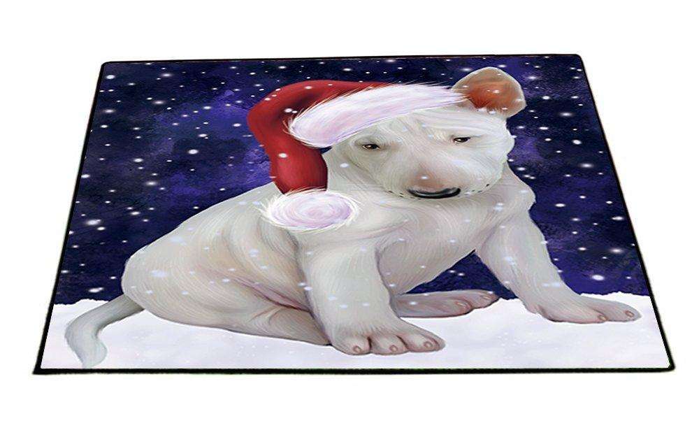 Let it Snow Christmas Holiday Bull Terrier Dog Wearing Santa Hat Indoor/Outdoor Floormat