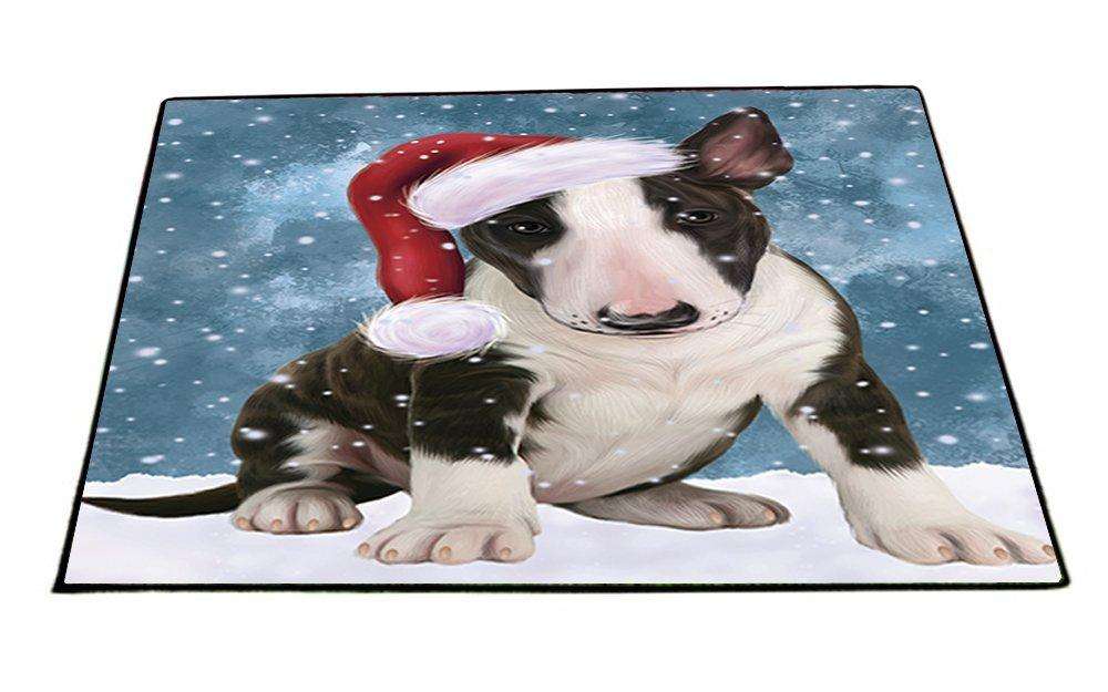 Let it Snow Christmas Holiday Bull Terrier Dog Wearing Santa Hat Indoor/Outdoor Floormat