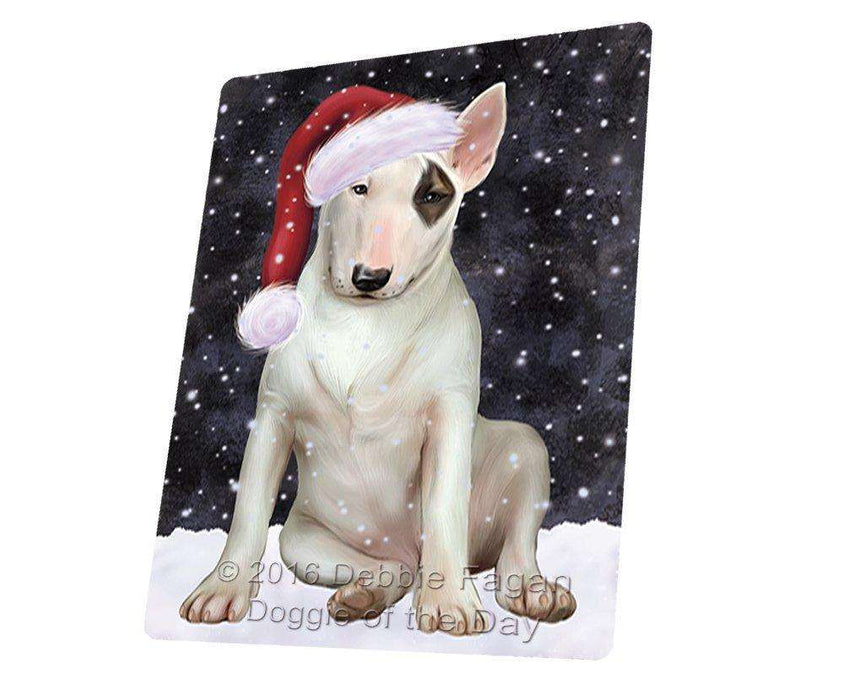 Let it Snow Christmas Holiday Bull Terrier Dog Wearing Santa Hat Large Refrigerator / Dishwasher Magnet