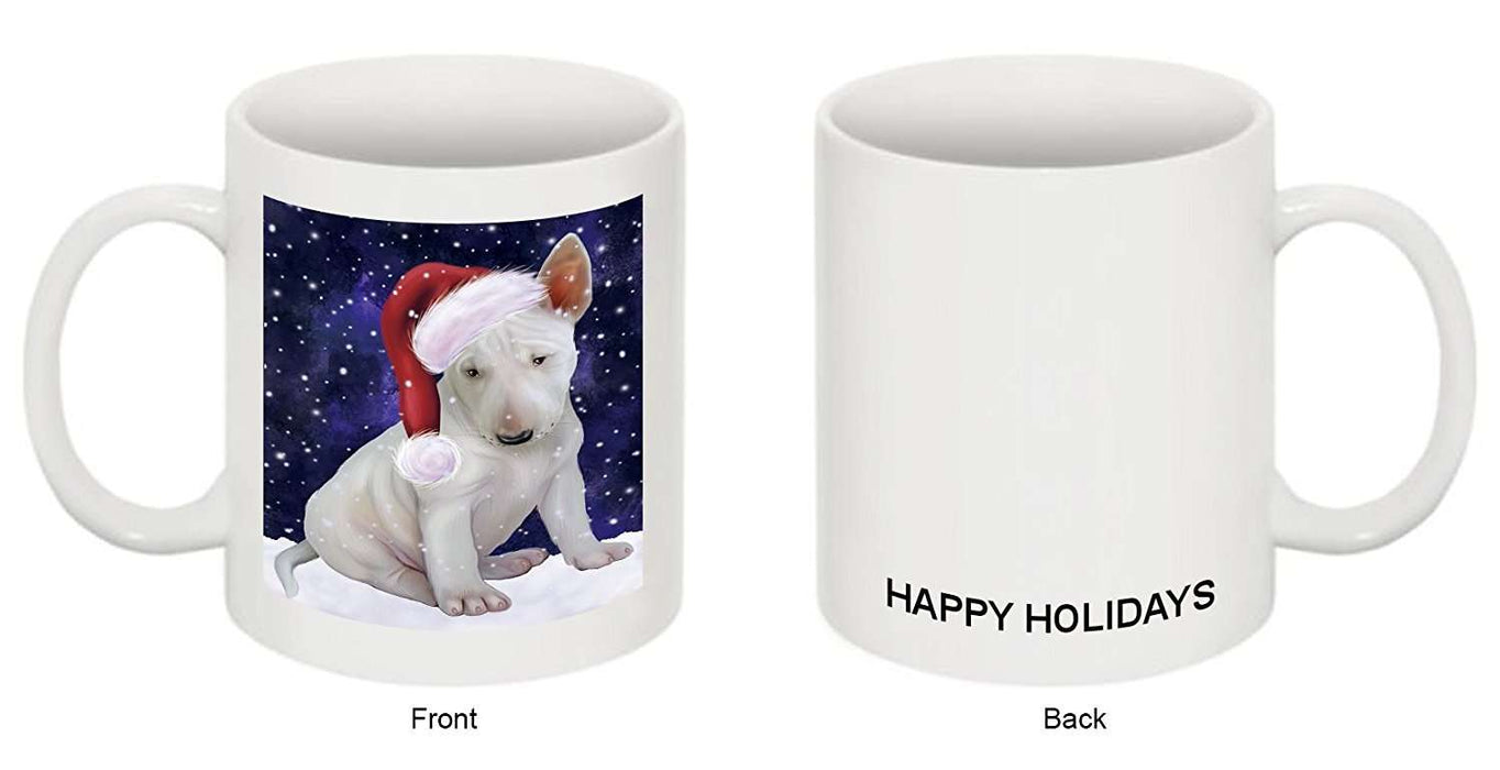 Let it Snow Christmas Holiday Bull Terrier Dog Wearing Santa Hat Mug