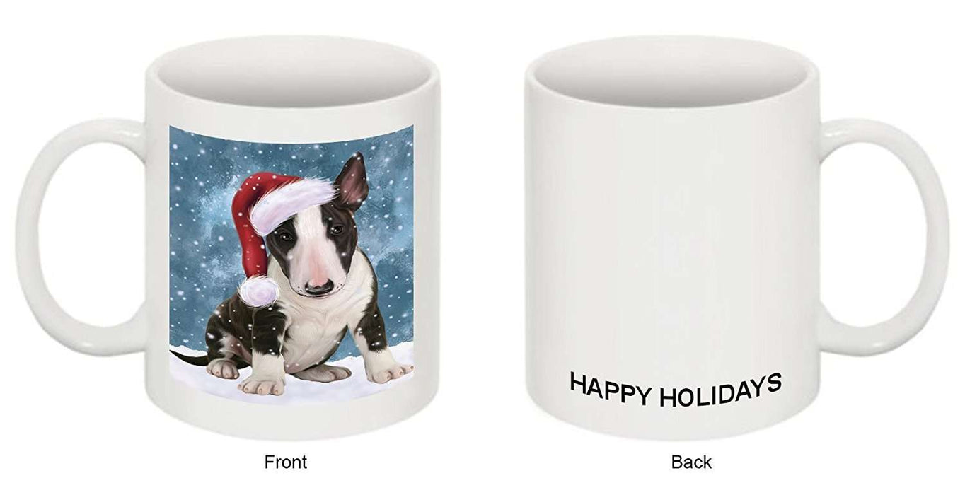 Let it Snow Christmas Holiday Bull Terrier Dog Wearing Santa Hat Mug
