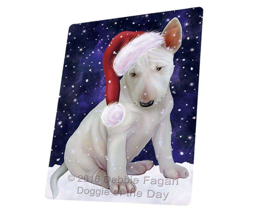 Let it Snow Christmas Holiday Bull Terrier Dog Wearing Santa Hat Tempered Cutting Board
