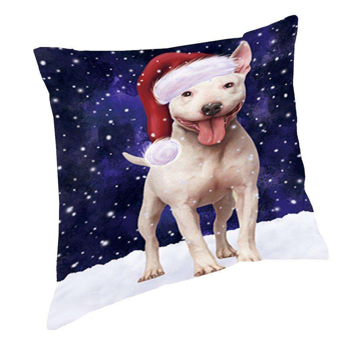 Let it Snow Christmas Holiday Bull Terrier Dog Wearing Santa Hat Throw Pillow D427