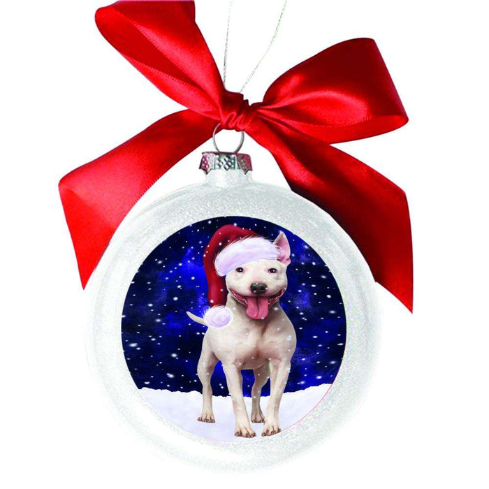 Let it Snow Christmas Holiday Bull Terrier Dog White Round Ball Christmas Ornament WBSOR48502