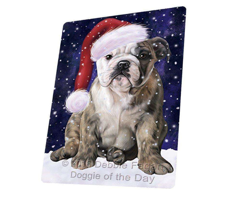 Let it Snow Christmas Holiday Bulldog Dog Wearing Santa Hat Art Portrait Print Woven Throw Sherpa Plush Fleece Blanket