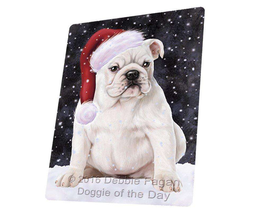 Let it Snow Christmas Holiday Bulldog Dog Wearing Santa Hat Art Portrait Print Woven Throw Sherpa Plush Fleece Blanket