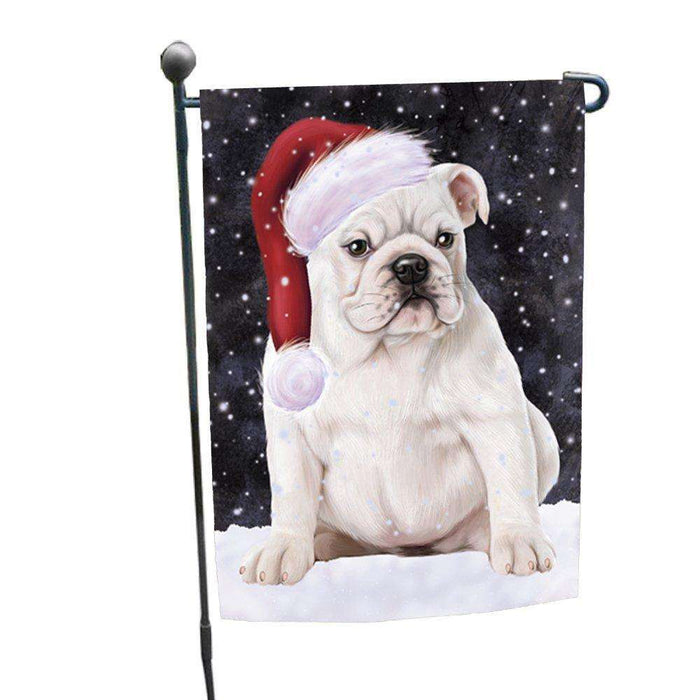 Let it Snow Christmas Holiday Bulldog Dog Wearing Santa Hat Garden Flag