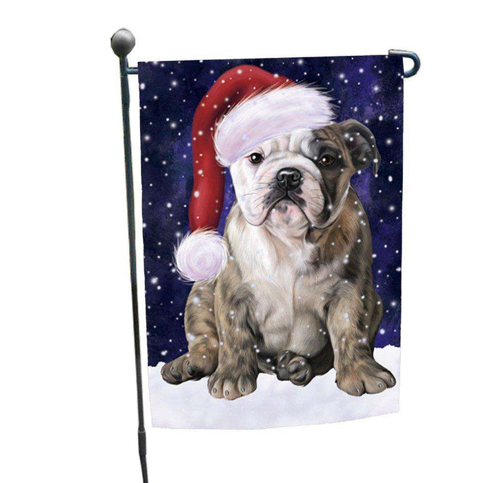 Let it Snow Christmas Holiday Bulldog Dog Wearing Santa Hat Garden Flag