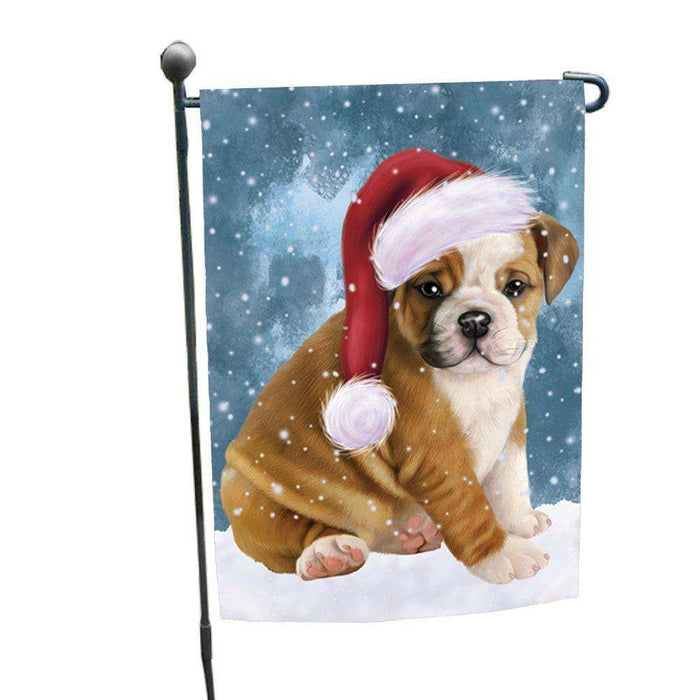 Let it Snow Christmas Holiday Bulldog Dog Wearing Santa Hat Garden Flag