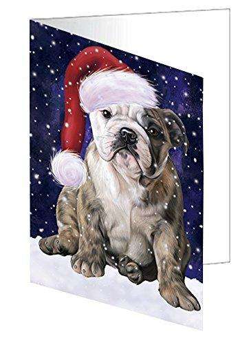 Let it Snow Christmas Holiday Bulldog Dog Wearing Santa Hat Handmade Artwork Assorted Pets Greeting Cards and Note Cards with Envelopes for All Occasions and Holiday Seasons