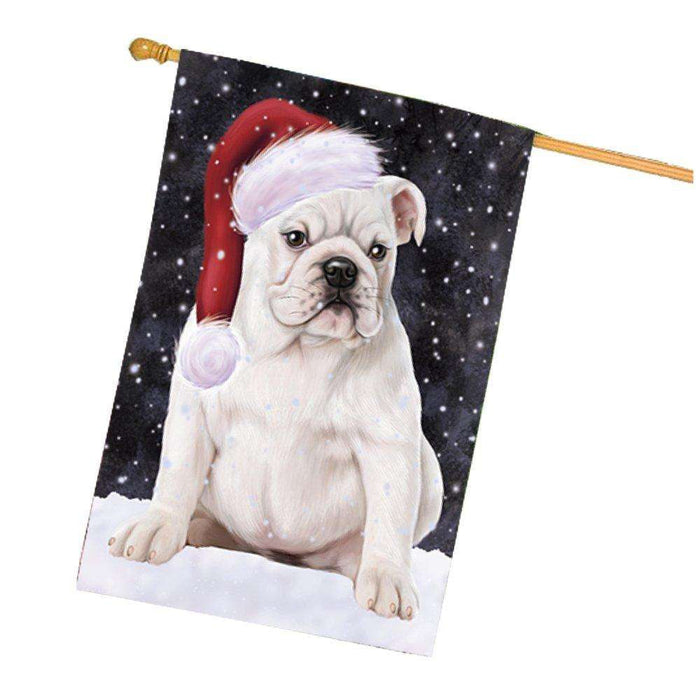 Let it Snow Christmas Holiday Bulldog Dog Wearing Santa Hat House Flag