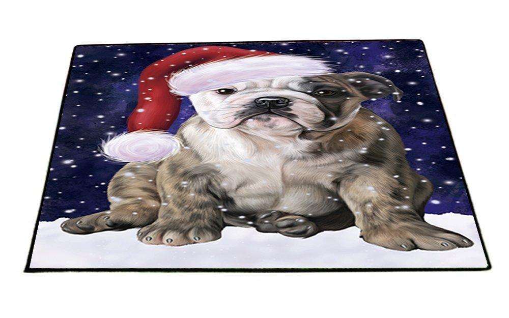 Let it Snow Christmas Holiday Bulldog Dog Wearing Santa Hat Indoor/Outdoor Floormat