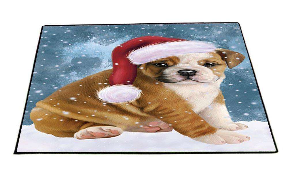Let it Snow Christmas Holiday Bulldog Dog Wearing Santa Hat Indoor/Outdoor Floormat