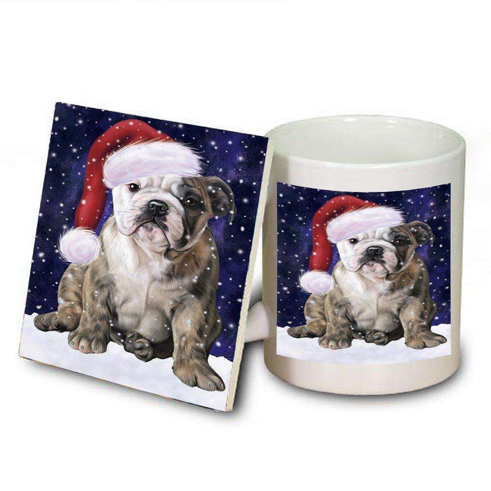 Let it Snow Christmas Holiday Bulldog Dog Wearing Santa Hat Mug and Coaster Set