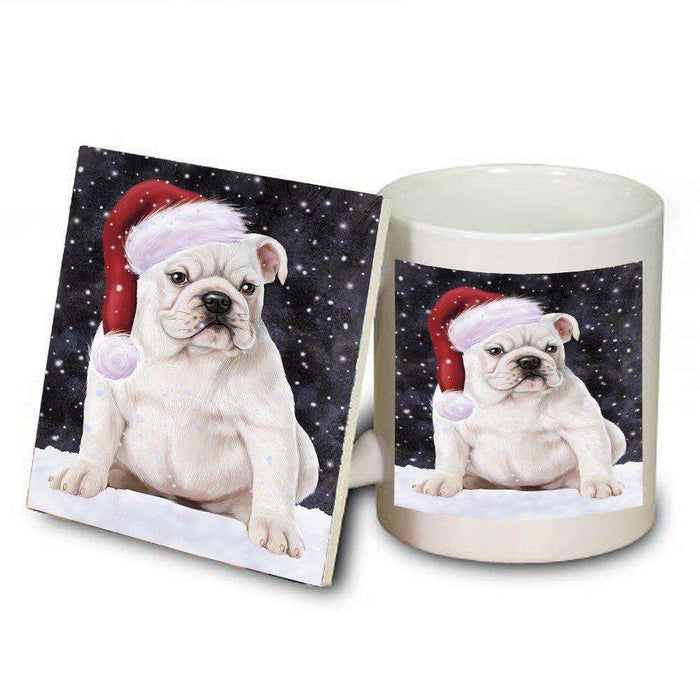 Let it Snow Christmas Holiday Bulldog Dog Wearing Santa Hat Mug and Coaster Set