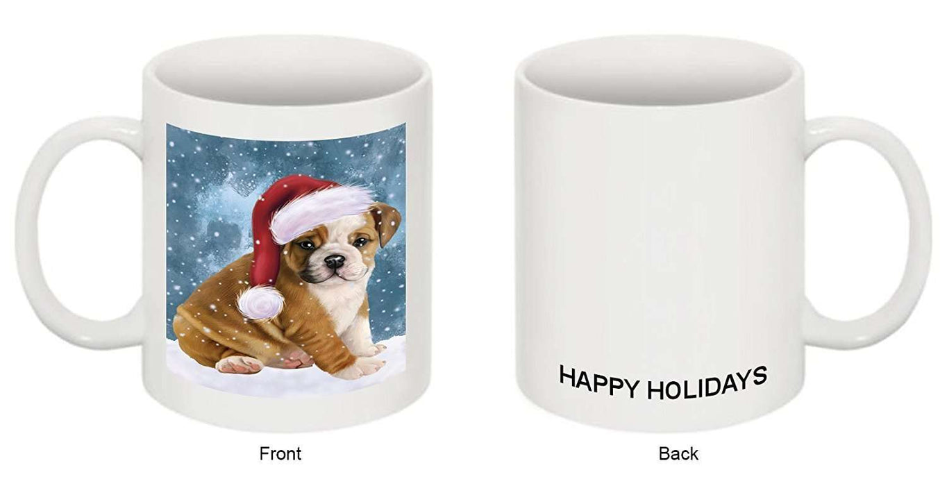 Let it Snow Christmas Holiday Bulldog Dog Wearing Santa Hat Mug