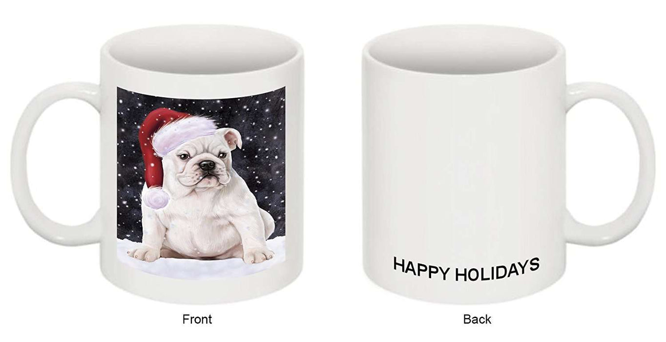 Let it Snow Christmas Holiday Bulldog Dog Wearing Santa Hat Mug