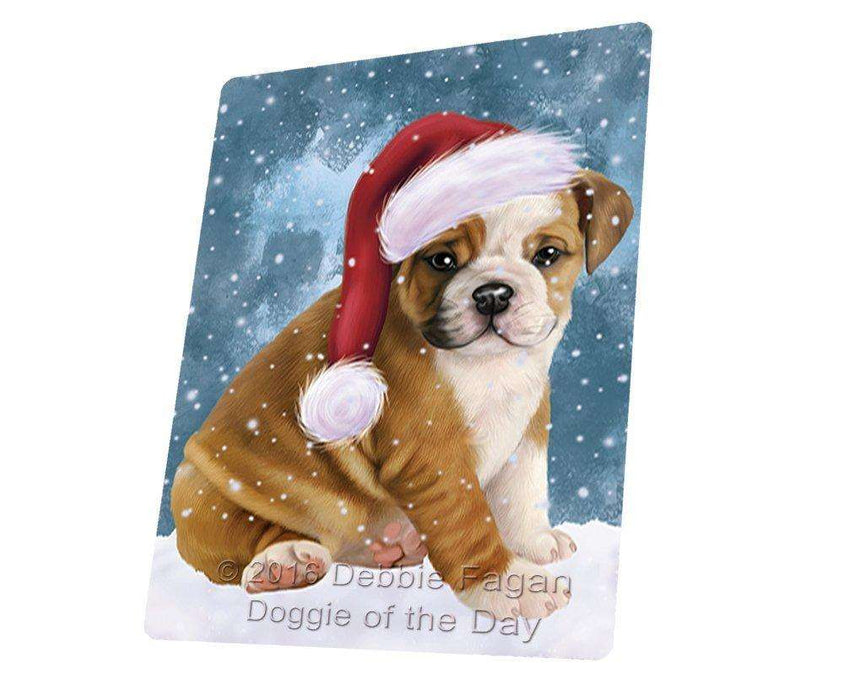 Let it Snow Christmas Holiday Bulldog Dog Wearing Santa Hat Tempered Cutting Board