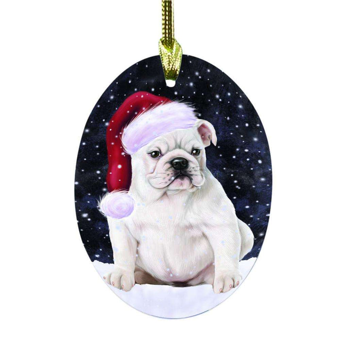 Let it Snow Christmas Holiday Bulldog Oval Glass Christmas Ornament OGOR48504
