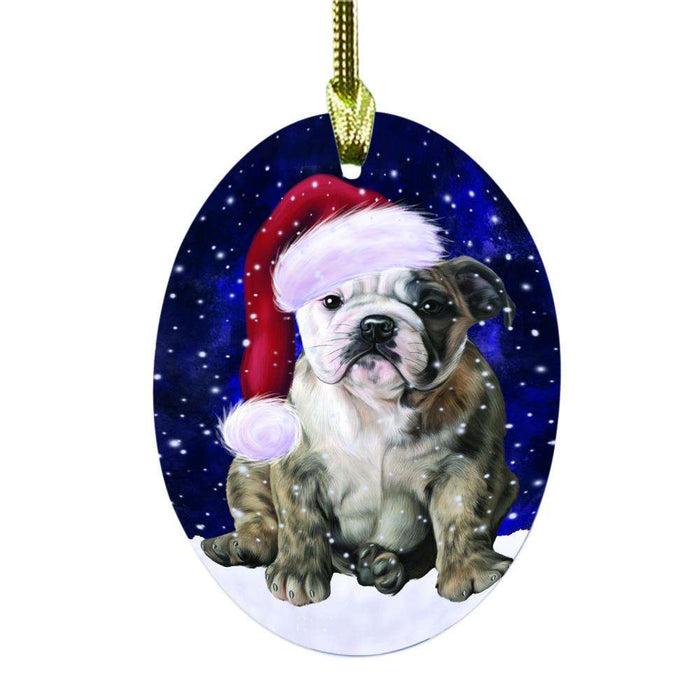 Let it Snow Christmas Holiday Bulldog Oval Glass Christmas Ornament OGOR48505