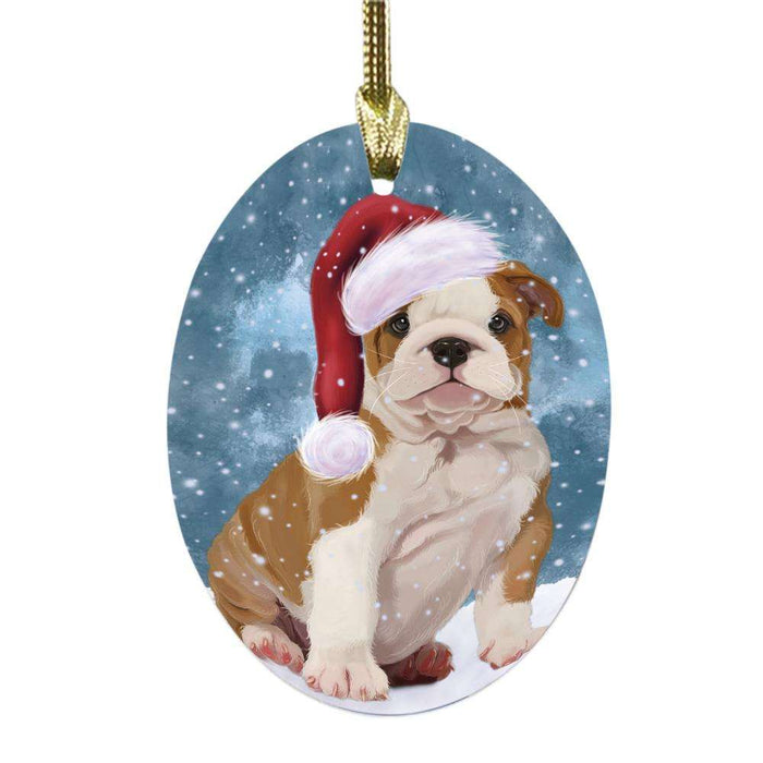 Let it Snow Christmas Holiday Bulldog Oval Glass Christmas Ornament OGOR48507