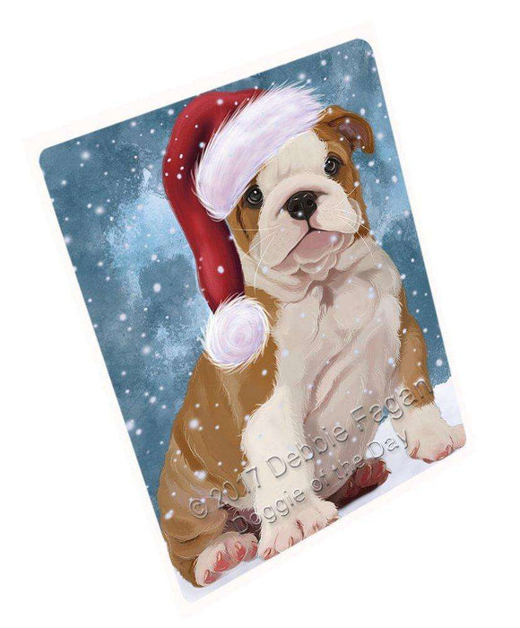Let it Snow Christmas Holiday Bulldog Puppy Dog Wearing Santa Hat Large Refrigerator / Dishwasher Magnet D022