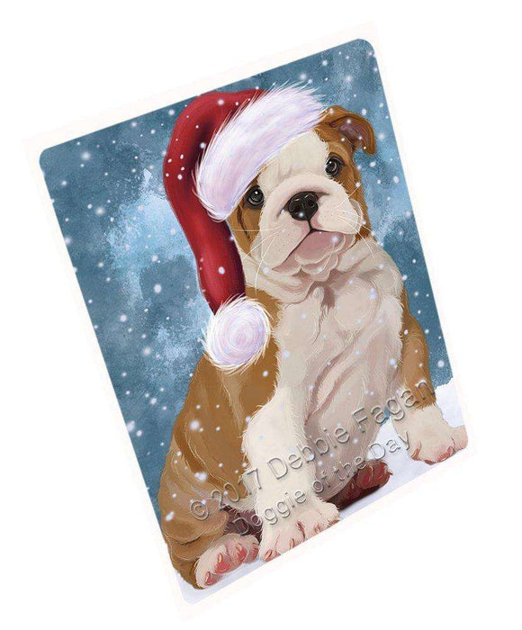 Let It Snow Christmas Holiday Bulldog Puppy Dog Wearing Santa Hat Magnet Mini (3.5" x 2") D022