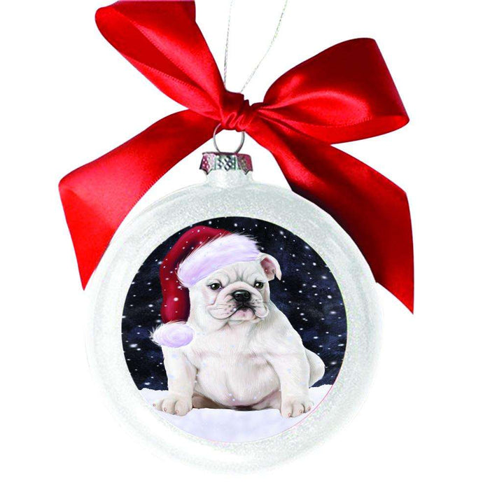 Let it Snow Christmas Holiday Bulldog White Round Ball Christmas Ornament WBSOR48504