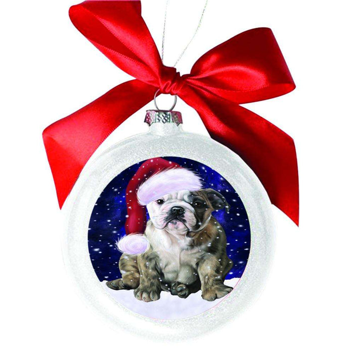 Let it Snow Christmas Holiday Bulldog White Round Ball Christmas Ornament WBSOR48505