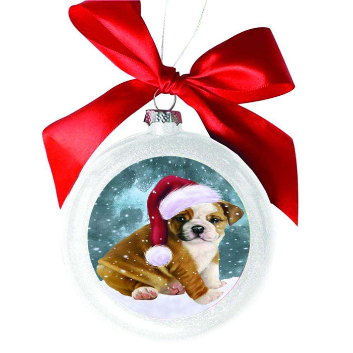 Let it Snow Christmas Holiday Bulldog White Round Ball Christmas Ornament WBSOR48506
