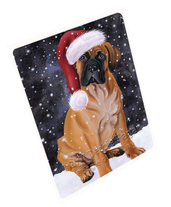 Let it Snow Christmas Holiday Bullmastiff Dog Wearing Santa Hat Art Portrait Print Woven Throw Sherpa Plush Fleece Blanket D023