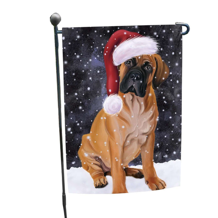 Let it Snow Christmas Holiday Bullmastiff Dog Wearing Santa Hat Garden Flag FLG022