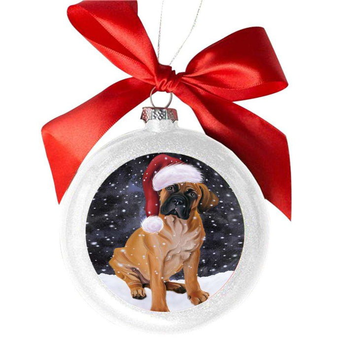 Let it Snow Christmas Holiday Bullmastiff Dog White Round Ball Christmas Ornament WBSOR48508
