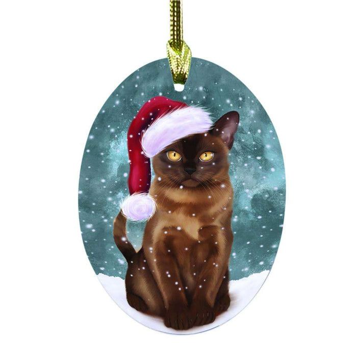 Let it Snow Christmas Holiday Burmese Cat Oval Glass Christmas Ornament OGOR48512