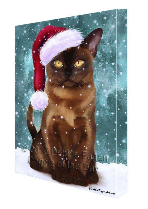 Let it Snow Christmas Holiday Burmese Cat Wearing Santa Hat Canvas Wall Art