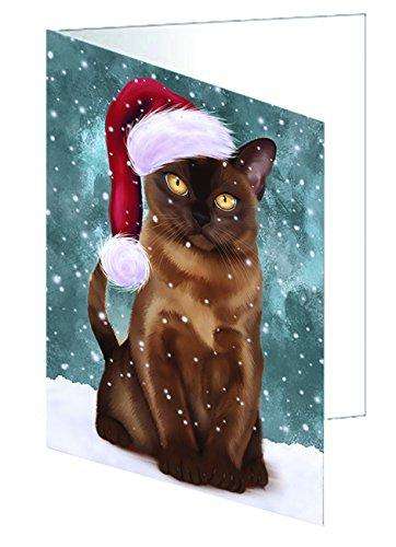 Let it Snow Christmas Holiday Burmese Cat Wearing Santa Hat Handmade Artwork Assorted Pets Greeting Cards and Note Cards with Envelopes for All Occasions and Holiday Seasons