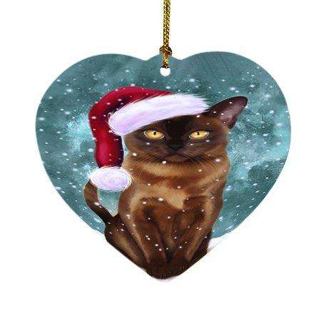 Let it Snow Christmas Holiday Burmese Cat Wearing Santa Hat Heart Ornament D330