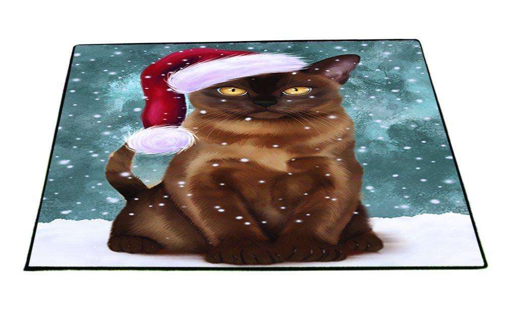 Let it Snow Christmas Holiday Burmese Cat Wearing Santa Hat Indoor/Outdoor Floormat