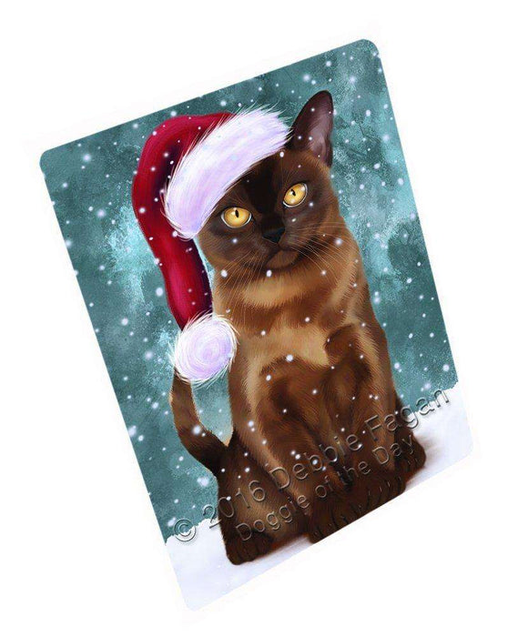 Let it Snow Christmas Holiday Burmese Cat Wearing Santa Hat Tempered Cutting Board