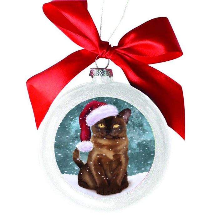 Let it Snow Christmas Holiday Burmese Cat White Round Ball Christmas Ornament WBSOR48512