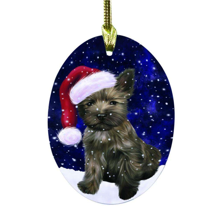 Let it Snow Christmas Holiday Cairn Terrier Dog Oval Glass Christmas Ornament OGOR48514