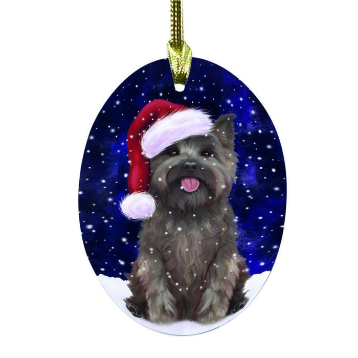 Let it Snow Christmas Holiday Cairn Terrier Dog Oval Glass Christmas Ornament OGOR48515