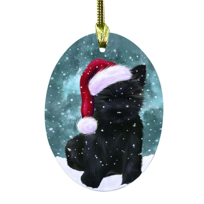 Let it Snow Christmas Holiday Cairn Terrier Dog Oval Glass Christmas Ornament OGOR48516