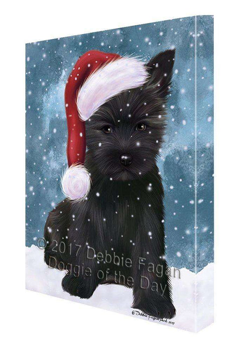 Let it Snow Christmas Holiday Cairn Terrier Dog Wearing Santa Hat Canvas Wall Art