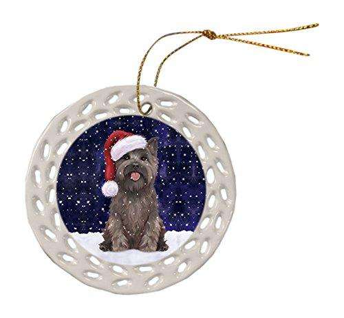 Let it Snow Christmas Holiday Cairn Terrier Dog Wearing Santa Hat Ceramic Doily Ornament D062
