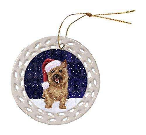 Let it Snow Christmas Holiday Cairn Terrier Dog Wearing Santa Hat Ceramic Doily Ornament D063
